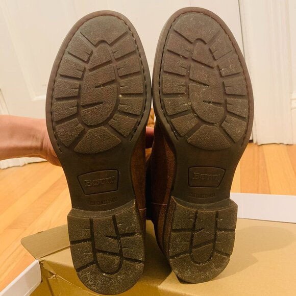 BORN WOMEN'S BORMAN BOOTS ROUND TOE Nubuck Brown Knee-High Riding Boots NEW - Picture 12 of 13